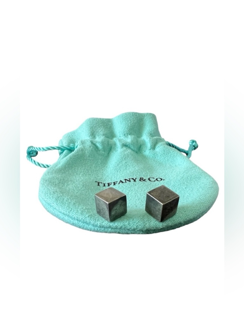 Tiffany & Co • Sterling Silver Solid Box Cube Stud Earrings 8g Grams